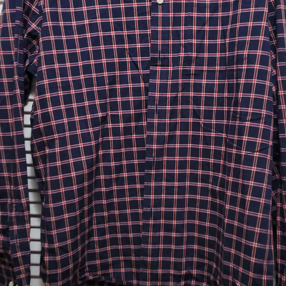 Banana Republic Men's Navy and Pink Checkered Shirt Long Sleeve